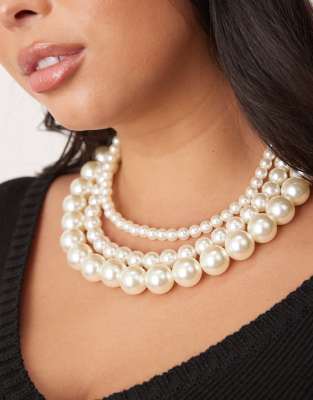 ASOS DESIGN Curve short necklaces with multirow faux pearl detail-White