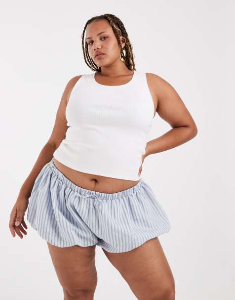 ASOS DESIGN Curve - Short rayé à ourlet bouffant - Bleu - view 1