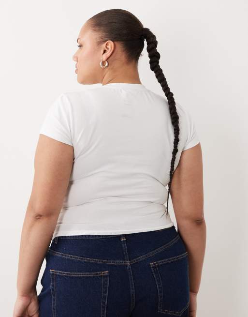 ASOS DESIGN Curve short sleeve crop top with Italia print in cream, 4 of 4