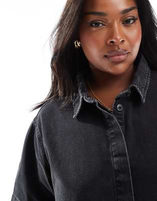 Asos Curve Asos Design Curve Short Sleeve Denim Shirt Dress