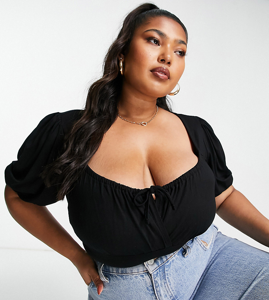Plus-size b odysuit by ASOS DESIGN Next stop: checkout Square neck Puff sleeves Tie front Slim fit