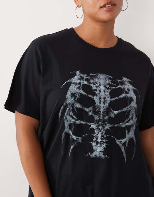 ASOS DESIGN Curve short sleeve regular graphic top with skeleton in black, 3 of 4