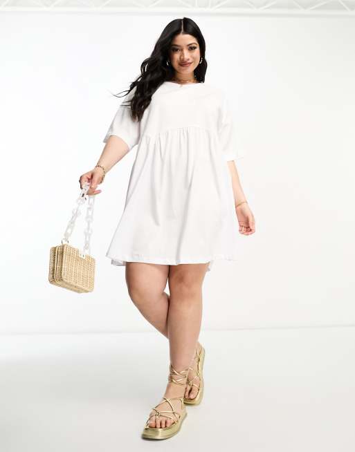 ASOS DESIGN Curve short sleeve seam detail mini smock dress in white ASOS