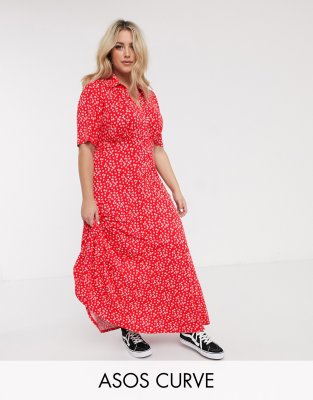 red short sleeve maxi dress