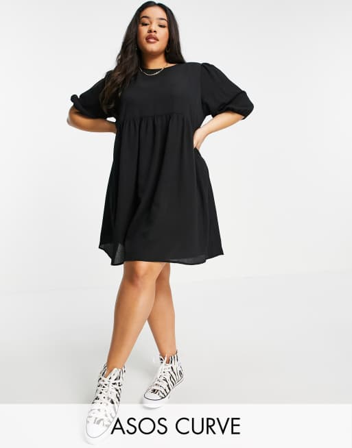 ASOS DESIGN Curve short sleeve smock mini dress in black