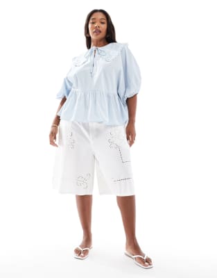 Asos Curve Asos Design Curve Short Sleeve Smock Top With Eyelet Collar