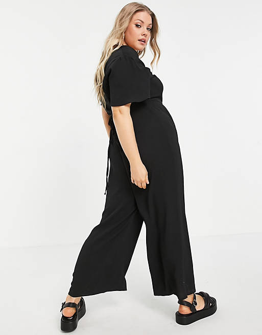  curve short sleeve tea culotte jumpsuit in black 