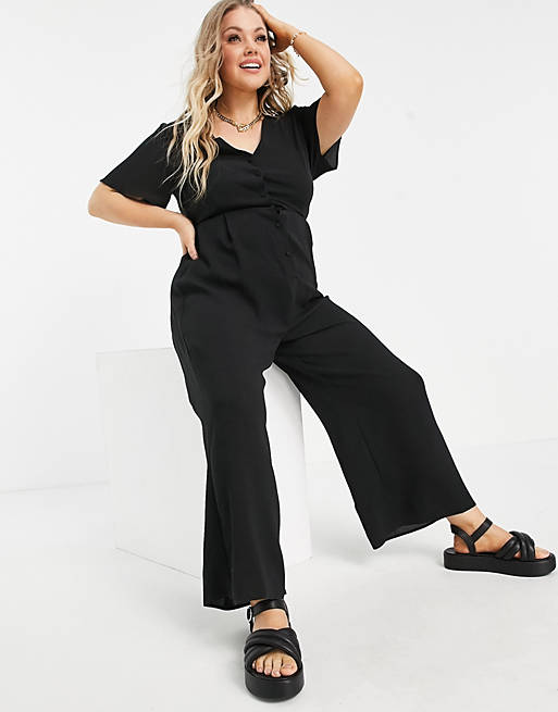  curve short sleeve tea culotte jumpsuit in black 