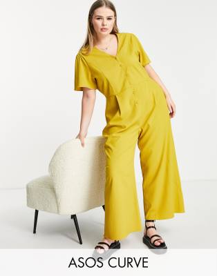 ASOS DESIGN curve short sleeve tea culotte jumpsuit in mustard