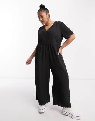 ASOS DESIGN Curve short sleeve tea jumpsuit in black