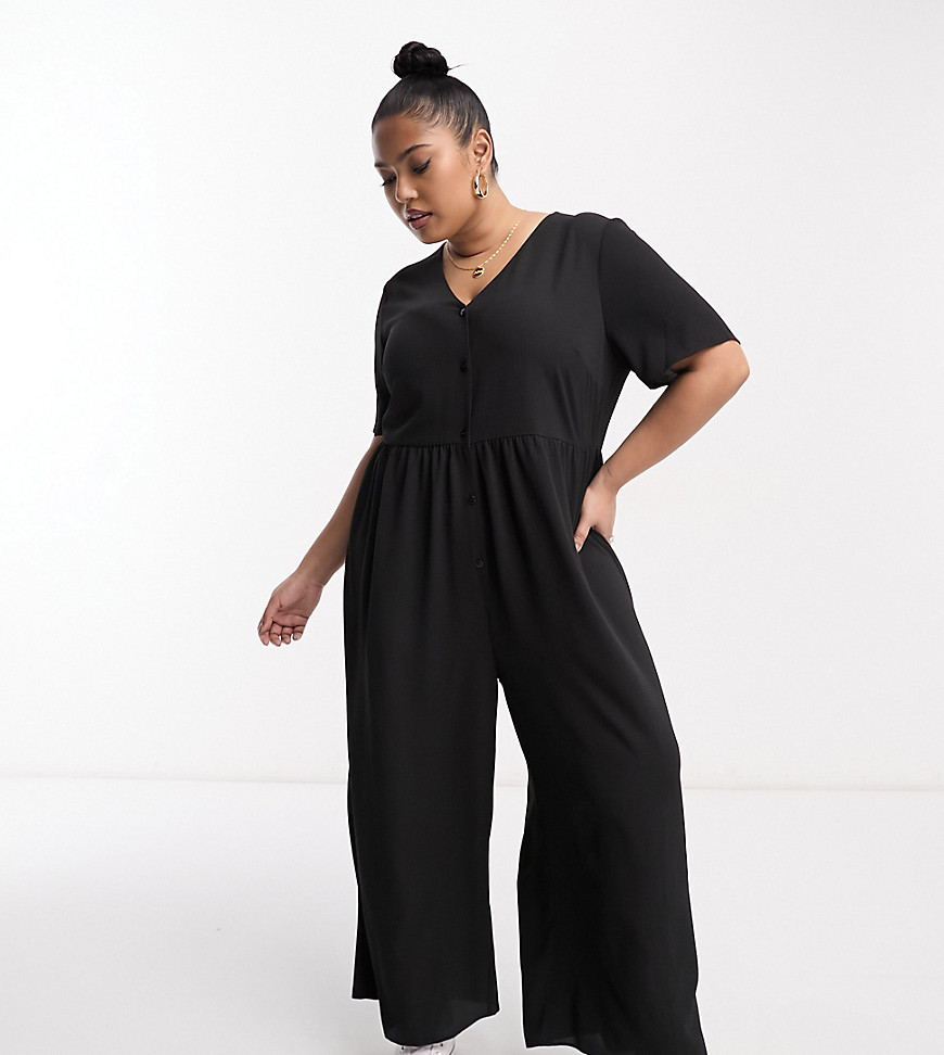 ASOS DESIGN Curve short sleeve tea jumpsuit in black