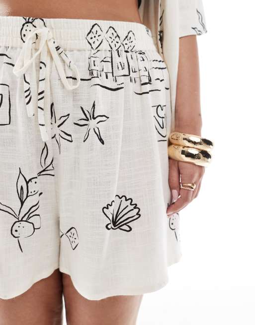 ASOS DESIGN Curve - Short van linnenmix in schetsprint, deel van co-ord set, 3 van 5