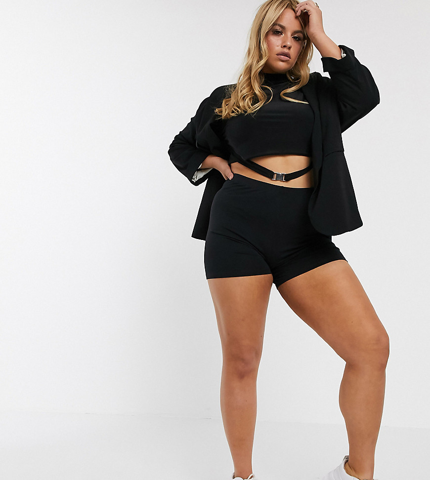 Plus-size shorts by ASOS DESIGN Add-to-bag potential: considerable High rise Stretch waistband Bodycon fit A tight cut to the body