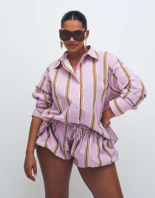ASOS DESIGN Curve – Shorts in gestreiftem Flieder mit Ballonsaum, 2 von 7