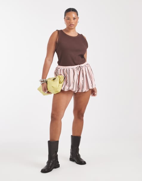 ASOS DESIGN Curve shorts med ballonkant i pink stribe - view 1