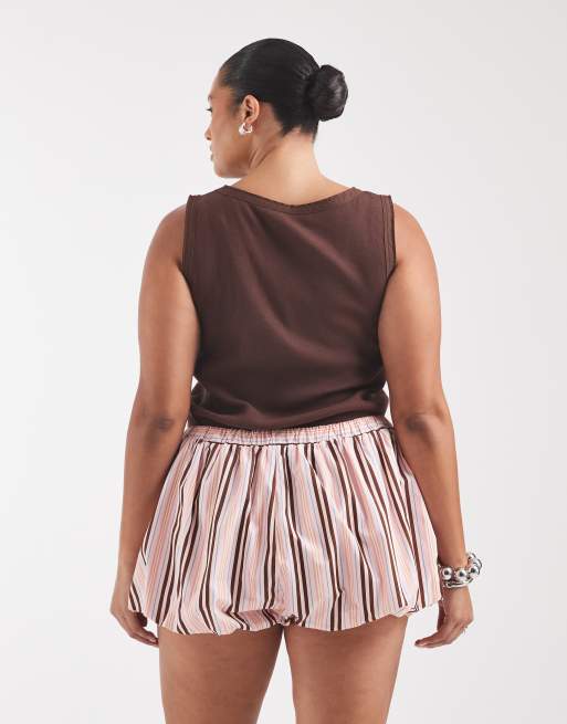 ASOS DESIGN Curve shorts med ballonkant i pink stribe, 4 af 5