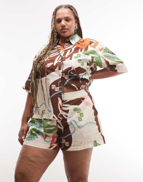 ASOS DESIGN Curve shorts-sæt i tropisk abstrakt print - view 1