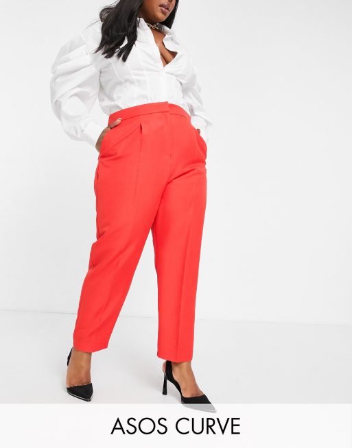 ASOS DESIGN Curve shrunken dad suit slim pants in red | ASOS