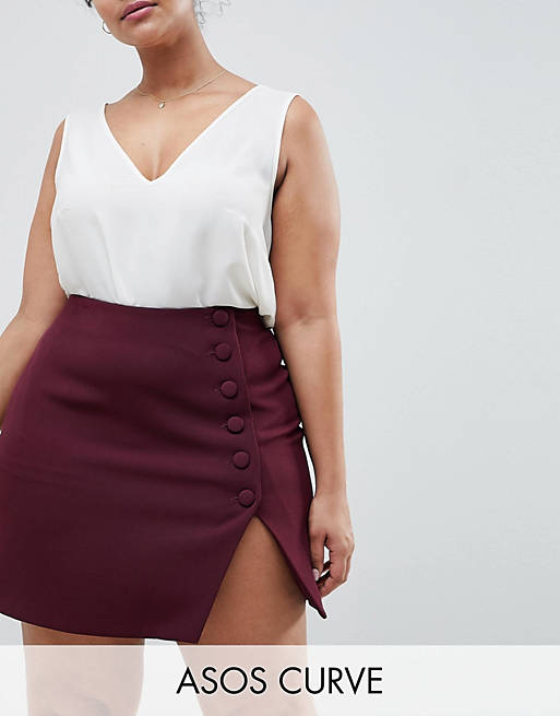 ASOS DESIGN Curve side button mini skirt with front split | ASOS
