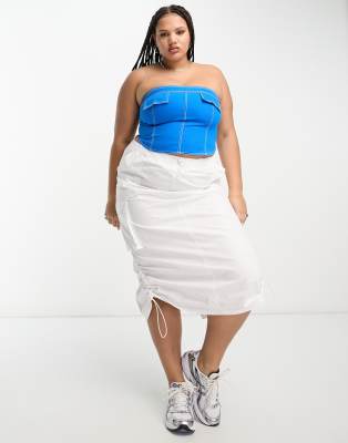 ASOS DESIGN Curve side ruched cargo maxi skirt in white - ASOS Price Checker