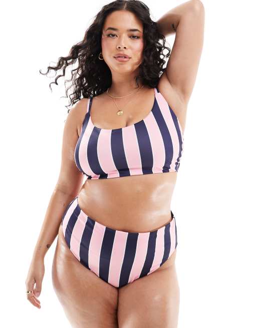 ASOS DESIGN Curve - Sidney - Bas de bikini échancré à taille haute et rayures