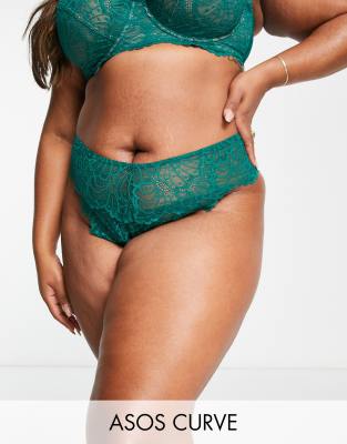 ASOS DESIGN Curve - Sienna - Brasilianischer Spitzenslip in Tannengrün mit hoher Taille