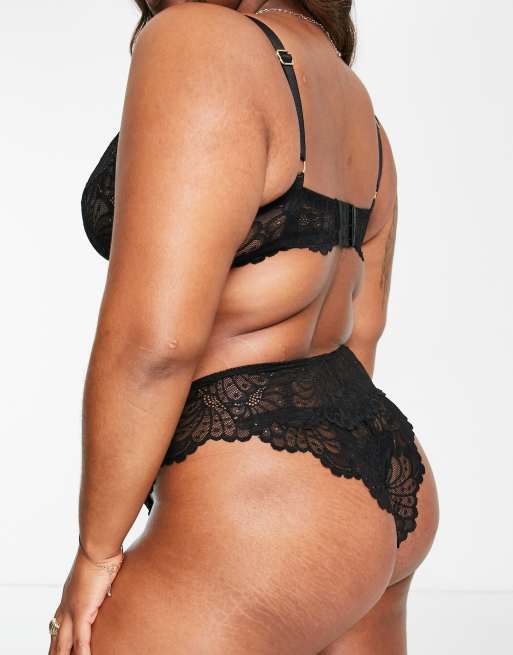 ASOS DESIGN Curve - Sienna - Culotte brésilienne taille haute en dentelle - Noir, 2 de 4
