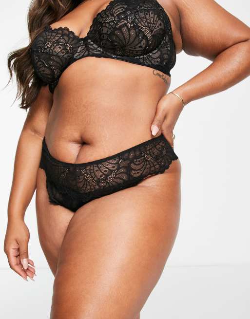 ASOS DESIGN Curve - Sienna - Culotte brésilienne taille haute en dentelle - Noir, 4 de 4