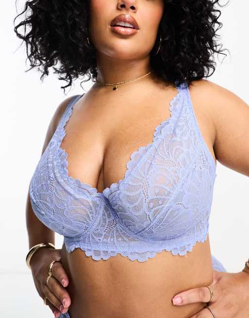 ASOS DESIGN Curve - Sienna - Kanten bh met hoge apex en beugel in korenbloemblauw