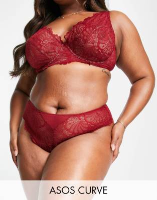 ASOS DESIGN Curve Sienna lace built up thong in burgundy-Red