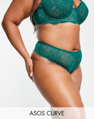 ASOS DESIGN Curve Sienna lace built up thong in forest green
