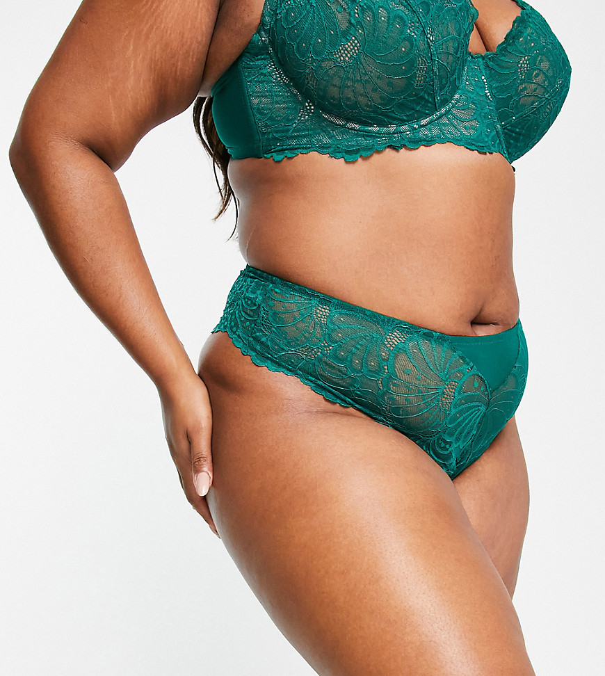Asos Curve Asos Design Curve Sienna Lace Built Up Thong In Forest Green