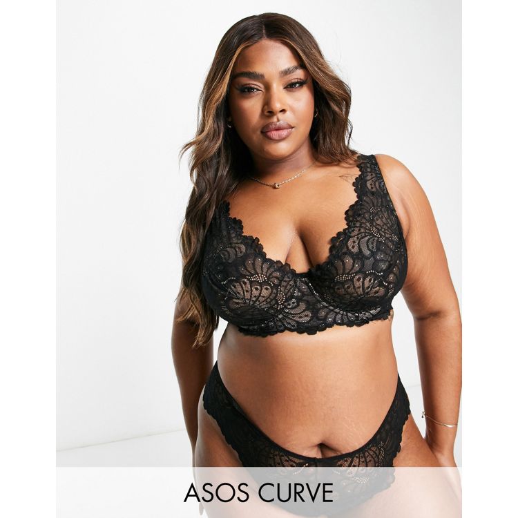 ASOS DESIGN Curve Sienna lace high apex underwired bra in black