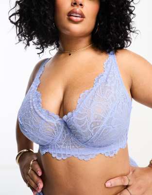 Asos Curve Asos Design Curve Sienna Lace High Apex Underwired Bra In Cornflower Blue