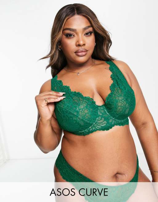 ASOS DESIGN Curve Sienna lace high apex underwired bra in forest green