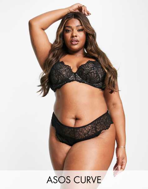 ASOS DESIGN Curve Sienna lace high waist brazilian briefs in black - view 1