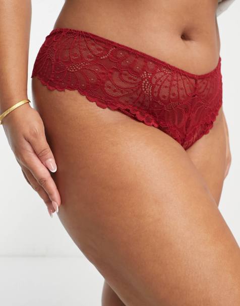 ASOS DESIGN Curve Sienna lace high waist brazilian briefs in burgundy - view 1