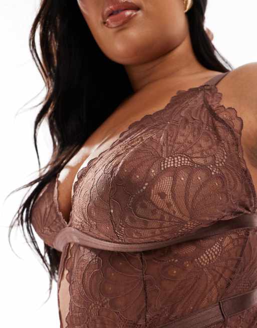 ASOS DESIGN Curve Sienna lace soft body in chocolate, 2 of 4