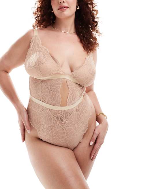 ASOS DESIGN Curve Sienna lace soft bodysuit in beige