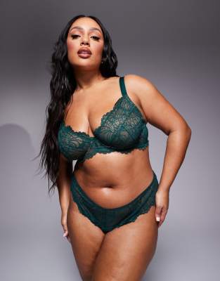 ASOS DESIGN Curve Sienna lace underwire plunge bra in forest green