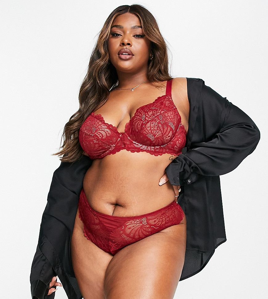 Asos Curve Asos Design Curve Sienna Lace Underwired Plunge Bra In Red