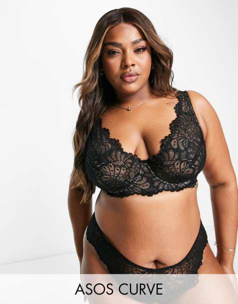 ASOS DESIGN Curve – Sienna – Svart bygelbehå med hög övre kupkant i spets - view 1