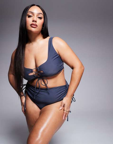 ASOS DESIGN Curve - Sierra - Top bikini corto grigio ardesia con laccetti - view 1