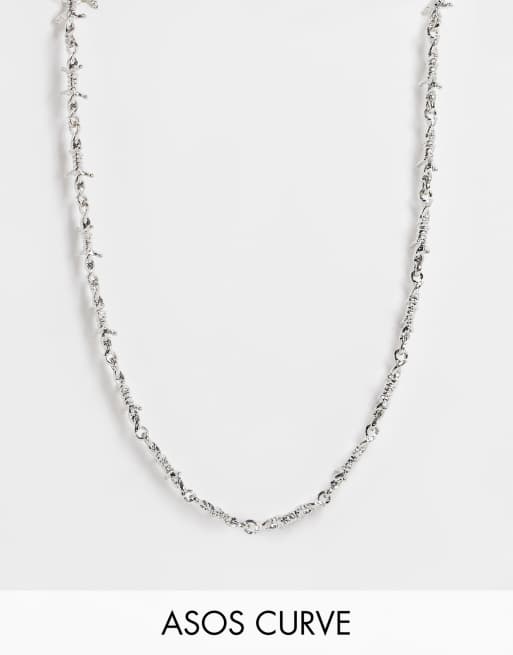 ASOS DESIGN Curve – Silberfarbene Halskette mit zartem Stacheldraht-Design