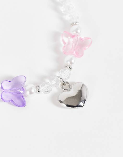 ASOS DESIGN Curve – Silberfarbenes Armband mit verschiedenen Kunstperlen und Metallanhängern, 4 von 4