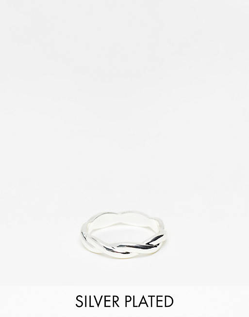 ASOS DESIGN Curve silver plated ring with twist design | ASOS