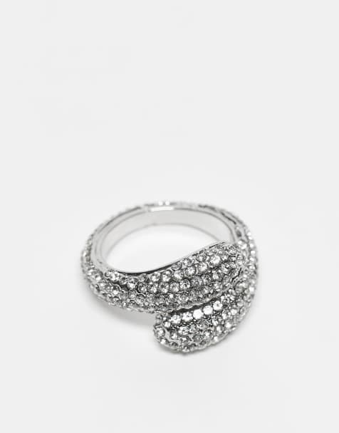 ASOS DESIGN Curve – Silverfärgad ring i omlottdesign med små tätt sittande kristaller - view 1