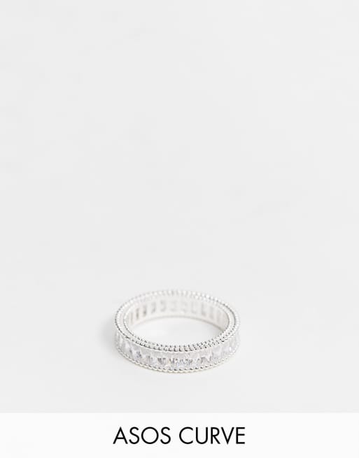 ASOS DESIGN – Curve – Silverfärgad ring med baguette med kubinsk zirkon-stenar