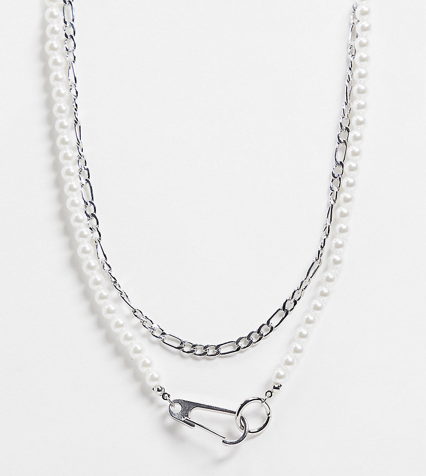 ASOS DESIGN Curve - Silverfärgat halsband i flera rader med fuskpärla och litet spänne