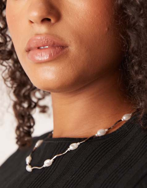 ASOS DESIGN Curve – Silverfärgat halsband med fuskpärlor - view 1